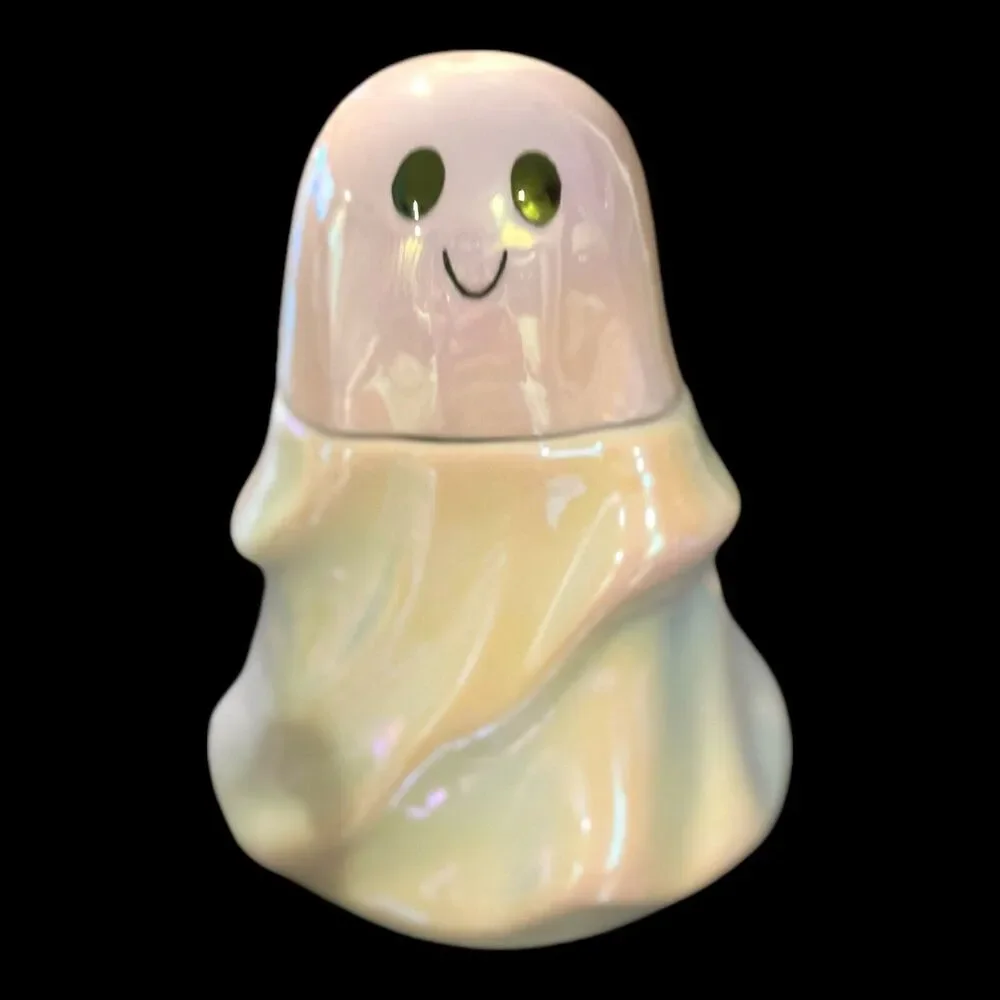 TARGET 2024 Iridescent Ceramic Ghost Canister Candy Jar 6.75” Silicone Gasket